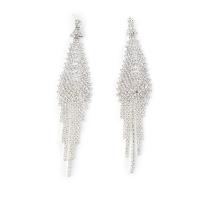 Fashion Fringe Earrings, Rhinestone, with brass claw chain, silver color plated, for woman, silver color 