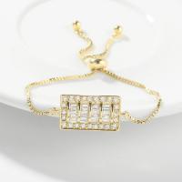 Brass Bracelet, Square, high quality gold color plated, micro pave cubic zirconia & for woman, gold, 220mm 