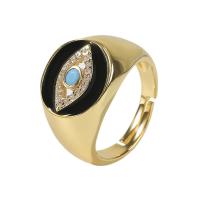 Cubic Zirconia Micro Pave Brass Finger Ring, high quality gold color plated, Adjustable & micro pave cubic zirconia & for woman & enamel 18mm 