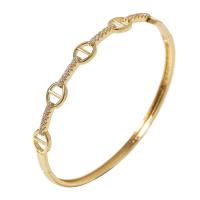 Brass Bangle, high quality gold color plated, micro pave cubic zirconia & for woman & hollow, gold, 62mm 