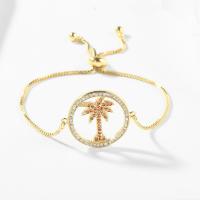 Brass Bracelet, Palm Tree, high quality gold color plated, micro pave cubic zirconia & for woman & hollow, gold, 220mm 