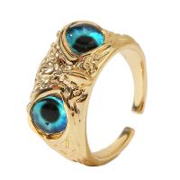 Brass Finger Ring, with Glass, Owl, high quality gold color plated, Adjustable & for woman 18mm 