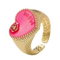 Brass Finger Ring, Heart, gold color plated, Adjustable & for woman & enamel 18mm 