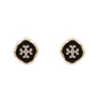 Brass Stud Earring, gold color plated, micro pave cubic zirconia & for woman & enamel 