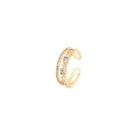 Brass Cuff Finger Ring, gold color plated, Adjustable & micro pave cubic zirconia & for woman, 17mm 