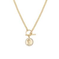 Brass Necklace, gold color plated, micro pave cubic zirconia & for woman Approx 15.74 Inch 