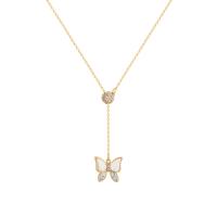 Messing Halskette, mit Planke, mit Verlängerungskettchen von 2.16 inch, Schmetterling, goldfarben plattiert, Micro pave Zirkonia & für Frau, Länge:ca. 17.12 ZollInch, verkauft von PC