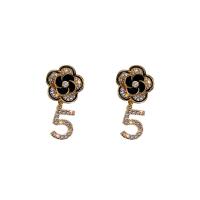 Brass Drop Earring, Flower, gold color plated, micro pave cubic zirconia & for woman 