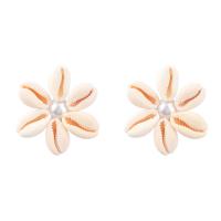 Plastic Pearl Zinc Alloy Earring, with ABS Plastic Pearl & Shell, Flower, fashion jewelry & for woman 