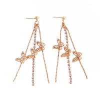 Zinc Alloy Rhinestone Drop Earring, Butterfly, gold color plated, fashion jewelry & for woman & with rhinestone, golden, 80mm 