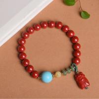 Fashion Cinnabar Bracelet, with Natural Stone & Brass, gold color plated, fashion jewelry & for woman, red, 8mm Approx 18 cm 