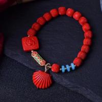 Mode Bracelet à cinabre, avec Pierre naturelle & cloisonne, bijoux de mode & pour le couple, rouge, 8mm Environ 18 cm, Vendu par PC