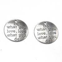 Zinc Alloy Tag Charm, Flat Round, antique silver color plated, Unisex, silver color 
