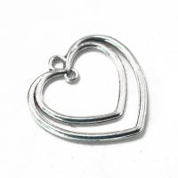 Zinc Alloy Charm Connector, Heart, antique silver color plated, Double Layer & DIY & 1/1 loop & hollow, silver color 