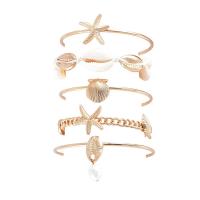 Zinc Alloy Bracelet Set, bangle & bracelet, with Shell & Plastic Pearl, 5 pieces & Unisex, golden 