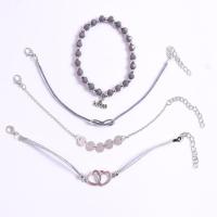 Zinc Alloy Bracelet Set, with Seedbead & Wax Cord, with 1.97inch extender chain, platinum color plated, 4 pieces & Unisex Approx 7.48 Inch 