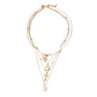 Fashion Multi Layer Necklace, Zinc Alloy, with Polymer Clay, with 1.97inch extender chain, gold color plated, fashion jewelry & multilayer & Unisex, golden 