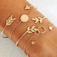 Zinc Alloy Bracelet Set, bangle & bracelet, with 1.97inch extender chain, gold color plated, 5 pieces & Unisex & with rhinestone, golden 
