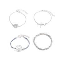Zinc Alloy Bracelet Set, with Wax Cord, with 1.97inch extender chain, platinum color plated, 4 pieces & Unisex & with rhinestone 