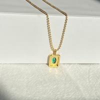 Brass Jewelry Necklace, with Emerald, fashion jewelry & for woman, golden, 1mm,7.5*13mm Approx 18.11 Inch 