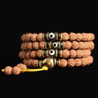 Рудракша Буддийский браслетом, с скорлупа кокосового ореха & тибетский агат & Латунь, многослойный & Мужская & разный размер для выбора, Приблизительно 108ПК/Strand, продается Strand