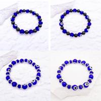Evil Eye Jewelry Bracelet, Lampwork, with Glass Beads & Zinc Alloy, silver color plated, fashion jewelry & for woman 10mm,8mm Approx 19.5 cm 