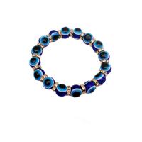 Evil Eye Jewelry Bracelet, Resin, with Zinc Alloy, Round, gold color plated, fashion jewelry & with rhinestone 10mm Approx 19 cm 
