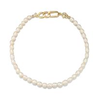 Natural Freshwater Pearl Necklace, with Zinc Alloy, gold color plated, fashion jewelry & for woman, white, 8mm cm 