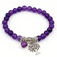 améthyste bracelet, avec alliage de zinc, arbre, Placage de couleur argentée, bijoux de mode, violet Environ 18.35-19.5 cm, Vendu par PC