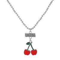 Enamel Zinc Alloy Necklace, Cherry, silver color plated, fashion jewelry, silver color, 36mm cm 