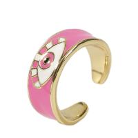 Brass Finger Ring, gold color plated, Adjustable & for woman & enamel 18mm 