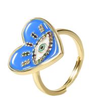 Cubic Zirconia Micro Pave Brass Finger Ring, Heart, gold color plated, Adjustable & micro pave cubic zirconia & for woman & enamel 18mm 