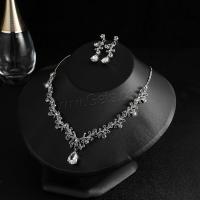 Rhinestone Zinc Alloy Jewelry Set, earring & necklace, with Zinc Alloy, silver color plated, 2 pieces & for woman, 45mm 