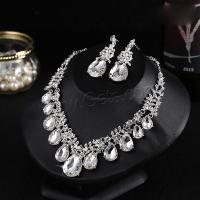 Crystal Jewelry Sets, Zinc Alloy, earring & necklace, with Crystal, silver color plated, for woman 