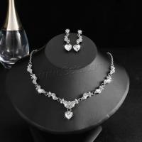 Rhinestone Zinc Alloy Jewelry Set, earring & necklace, with Rhinestone, silver color plated, 2 pieces & for woman, 45mm 