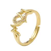 Cubic Zirconia Micro Pave Brass Finger Ring, high quality gold color plated, Adjustable & micro pave cubic zirconia & for woman, gold, 18mm 