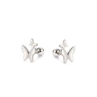 Sterling Silver Stud Earring, argent sterling 925, papillon, Placage de couleur argentée, pour femme Vendu par paire