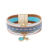 PU Leather Cord Bracelets, with zinc alloy bead, printing, multilayer & for woman & with rhinestone 