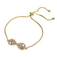 Cúbicos Circonia pulsera Latón de Micro pavimenta, metal, chapado en color dorado, Ajustable & micro arcilla de zirconia cúbica & para mujer, longitud:aproximado 8.26 Inch, Vendido por UD