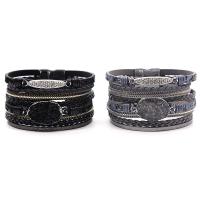 PU Leather Cord Bracelets, with Zinc Alloy, multilayer & for woman & with rhinestone 