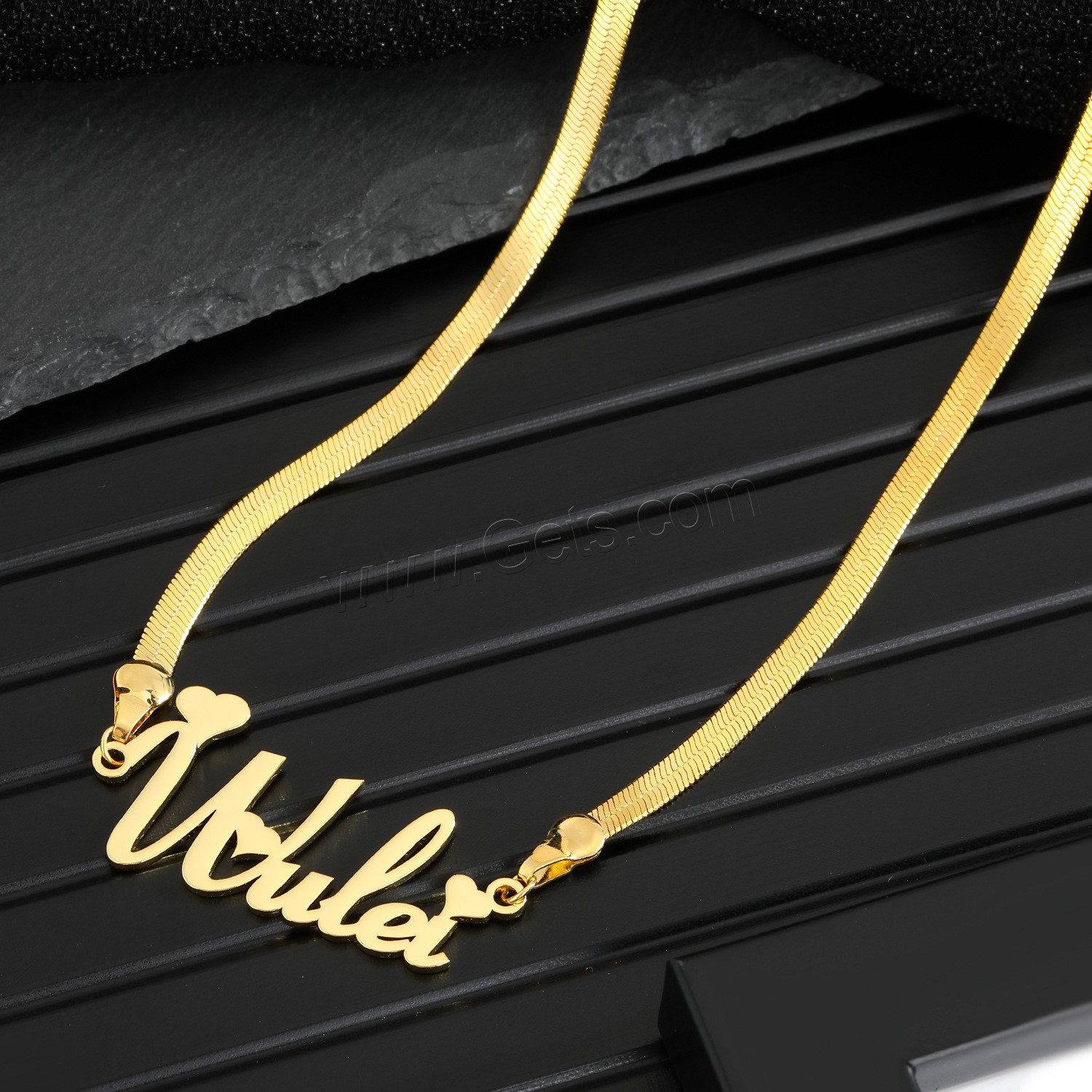 Edelstahl Schmuck Halskette, 304 Edelstahl, mit Verlängerungskettchen von 1.97inch, Vakuum-Ionen-Beschichtung, Jeder benutzerdefinierte Text muss weniger als zehn Buchstaben sein & Modeschmuck & unisex, keine, Länge:ca. 17.72 ZollInch, verkauft von PC