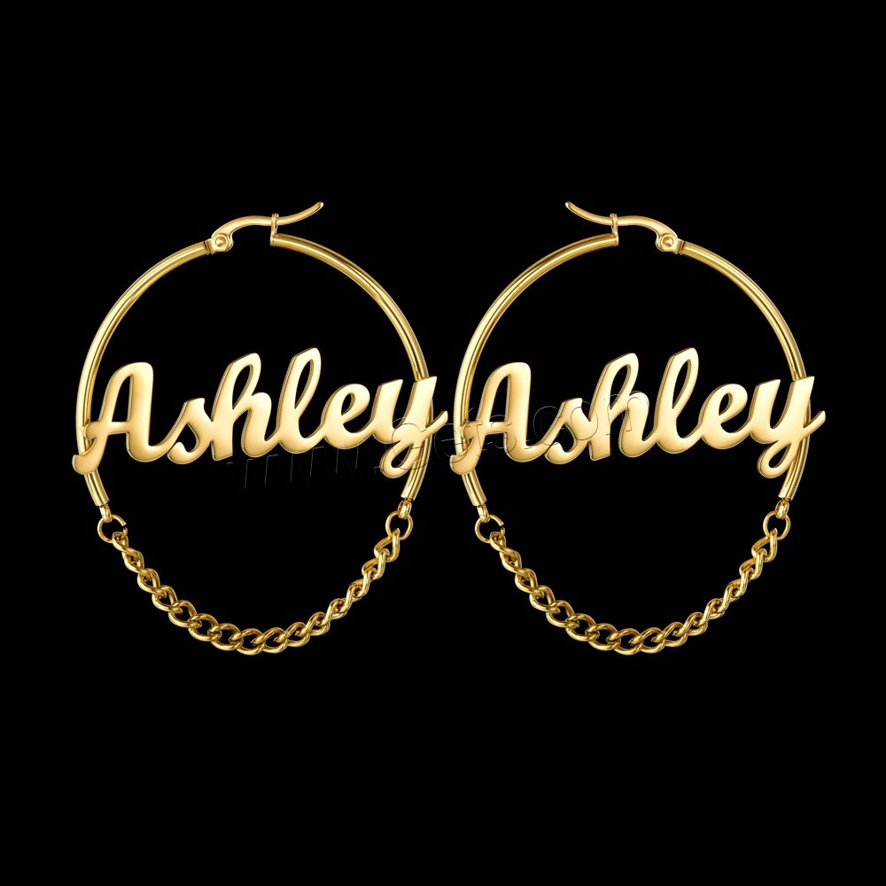 Stainless Steel Hoop Earring, 304 Stainless Steel, Vacuum Ion Plating, Each custom text must be less than 10 letters & fashion jewelry & different size for choice & for woman, golden, Sold By Pair