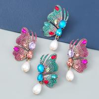 Plastic Pearl Zinc Alloy Earring, with ABS Plastic Pearl, Butterfly, fashion jewelry & for woman & with rhinestone 