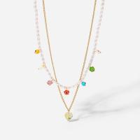 Stainless Steel Jewelry Necklace, 304 Stainless Steel, with Lampwork & Plastic Pearl, Vacuum Ion Plating, Double Layer & fashion jewelry & for woman, gold, 1.2cm Approx 39.8 cm 
