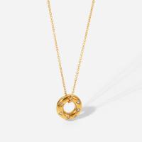 Stainless Steel Jewelry Necklace, 304 Stainless Steel, with 5cm extender chain, Donut, Vacuum Ion Plating, fashion jewelry & for woman & with rhinestone, gold, 15.63mm Approx 16 Inch 