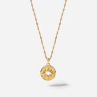 Stainless Steel Jewelry Necklace, 304 Stainless Steel, with 6.5cm extender chain, Round, Vacuum Ion Plating, fashion jewelry & for woman & with rhinestone, gold, 15mm Approx 40.5 cm 