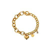 Stainless Steel Charm Bracelet, 304 Stainless Steel, Heart, Vacuum Ion Plating, fashion jewelry & for woman & with rhinestone, golden, 1cm,1.3cm,0.7cm Approx 20 cm 