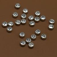 Zinc Alloy Alphabet Beads, Flat Round, antique silver color plated, vintage & DIY, silver color 