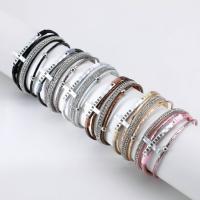 PU Leather Cord Bracelets, with Zinc Alloy, multilayer & for woman & with rhinestone 12mm Approx 7.79 Inch 
