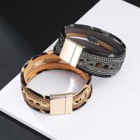 PU Leather Cord Bracelets, with Zinc Alloy, multilayer & for woman & with rhinestone 20mm, Inner Approx 60mm 